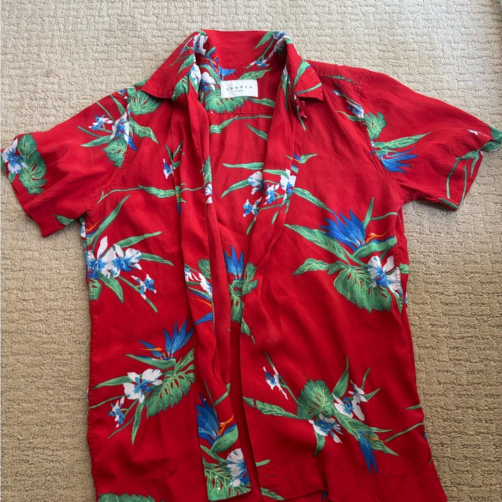 Sandro Red Floral Men's Shirt size L